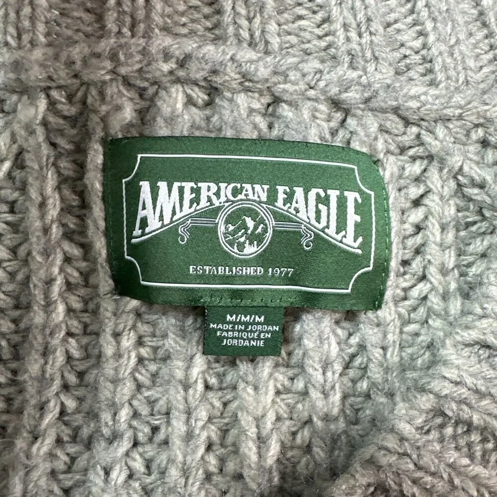 American Eagle Sweater Womens Medium Pullover Green Chunky Knit Boxy Cozy Ribbed